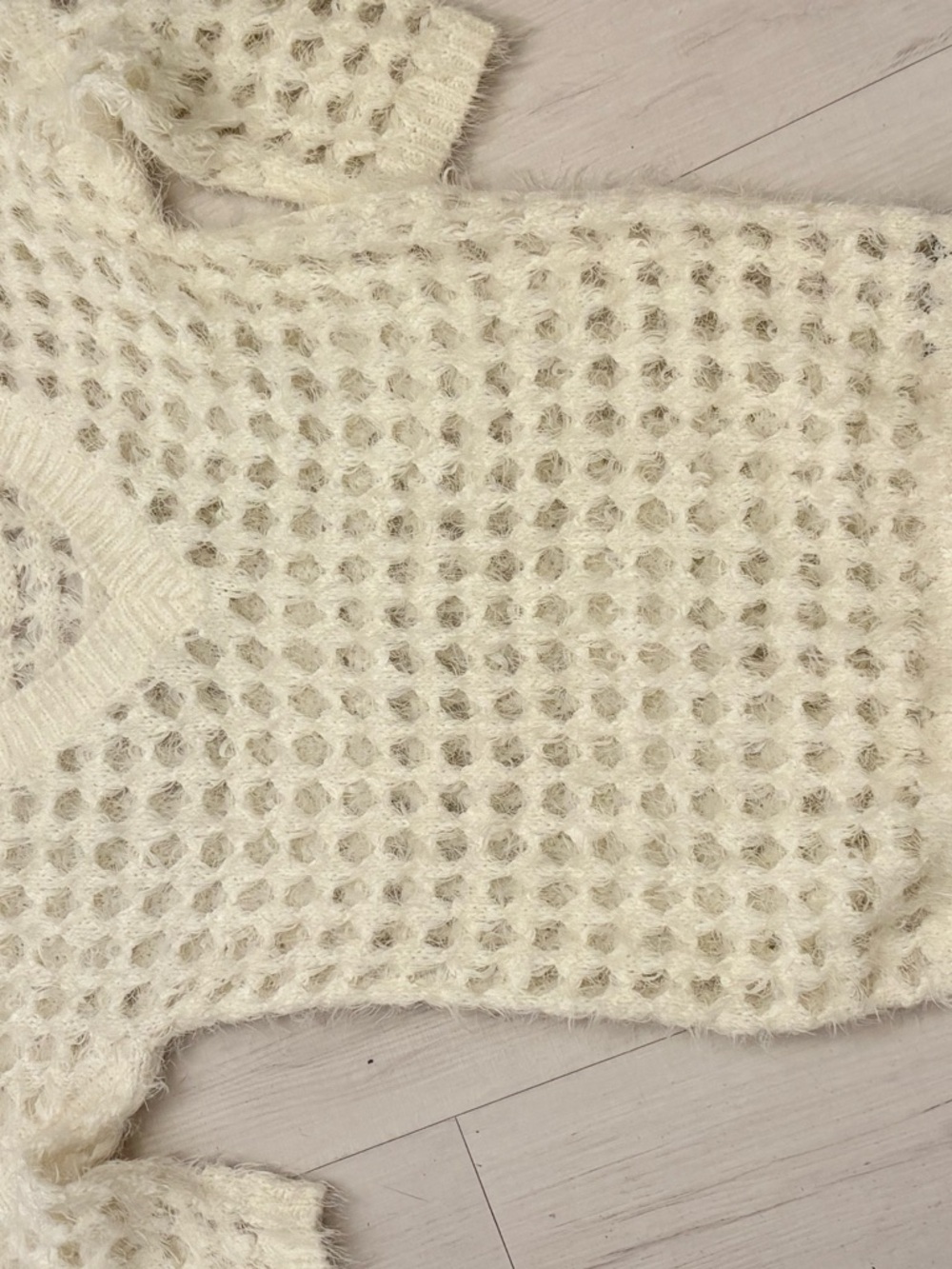 bebe Cream Open-Weave Crew Sweater